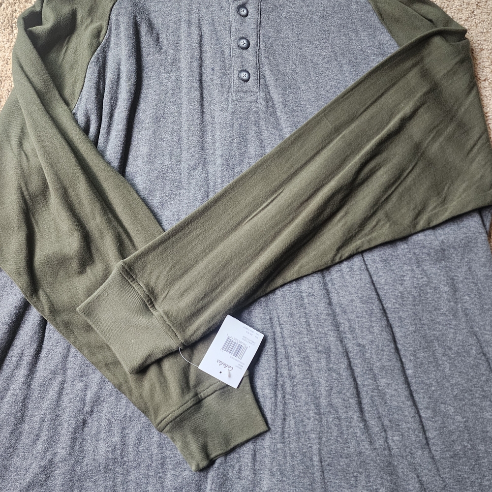 Men's Gray and Green Henley Shirt Cabelad New Nwt Tags Shirt